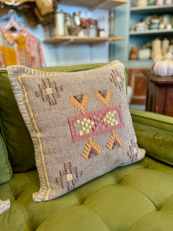 HAND-EMBROIDERED SQUARE THROW PILLOW