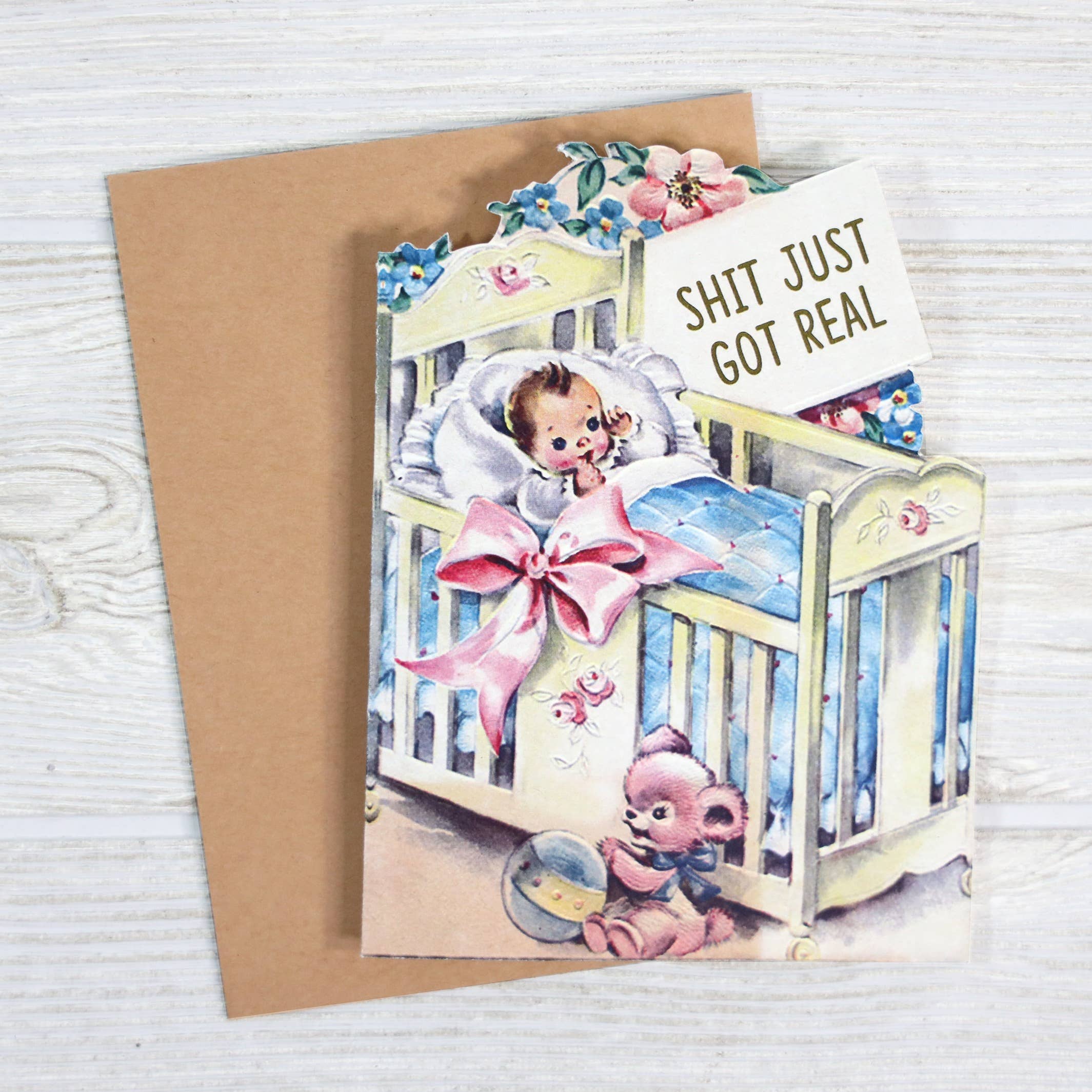 SHIT JUST GOT REAL BABY SHOWER CARD