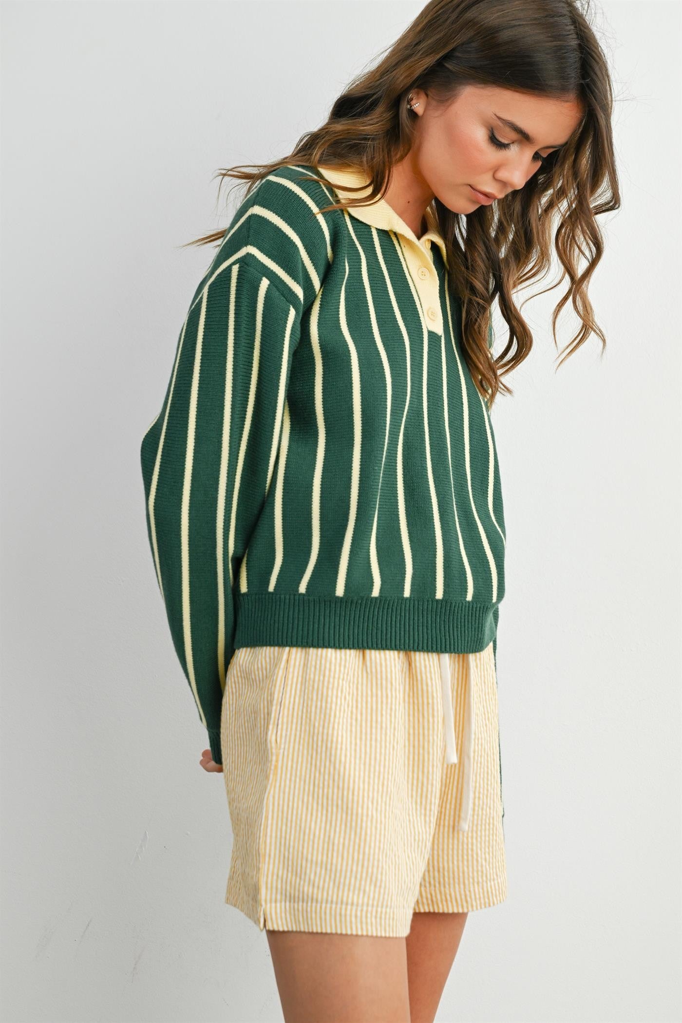 COLLARED STRIPED POLO SWEATER