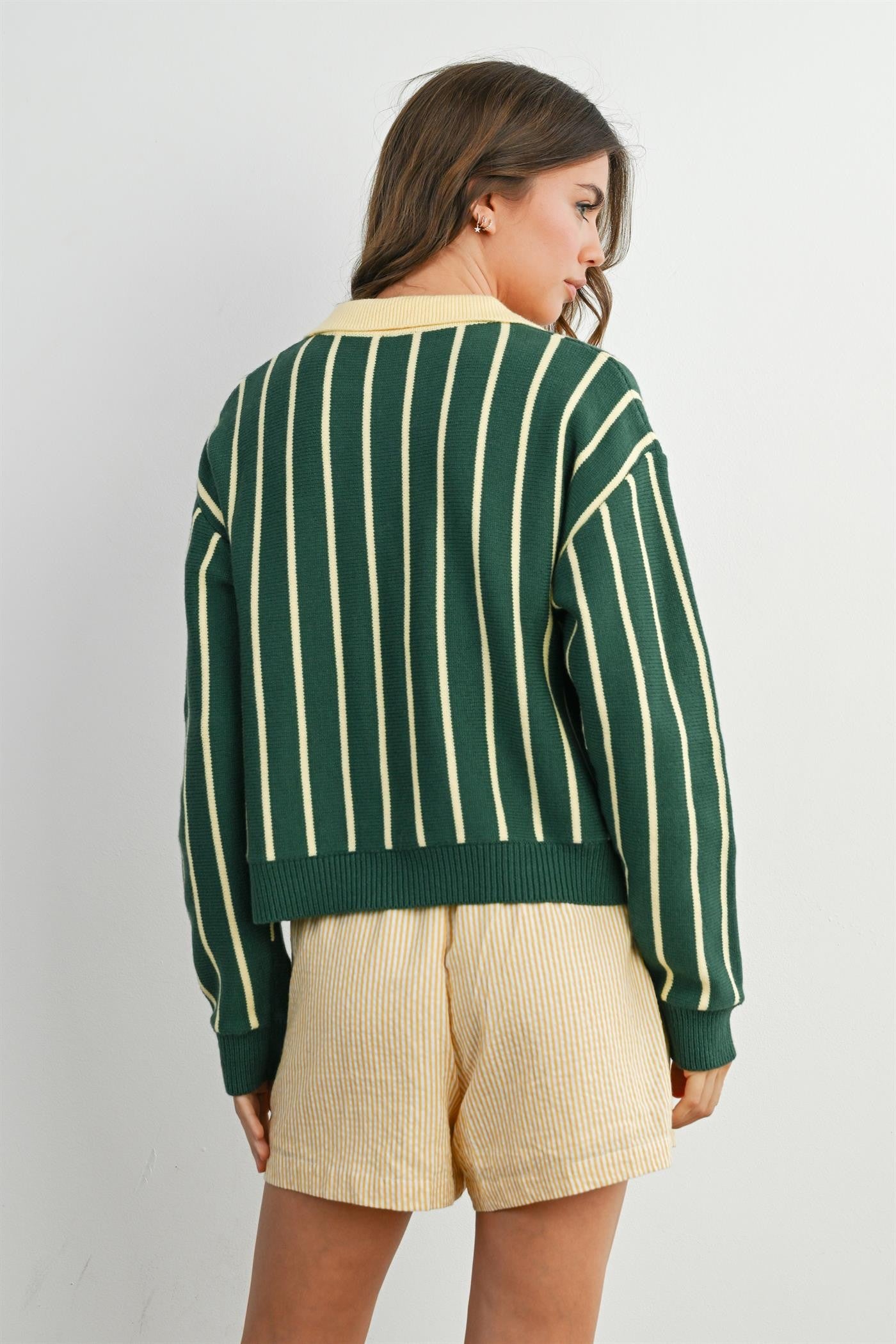 COLLARED STRIPED POLO SWEATER
