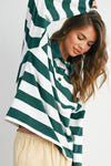 STRIPED QUARTER-BUTTONED COLLARED SWEATSHIRT