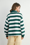 STRIPED QUARTER-BUTTONED COLLARED SWEATSHIRT