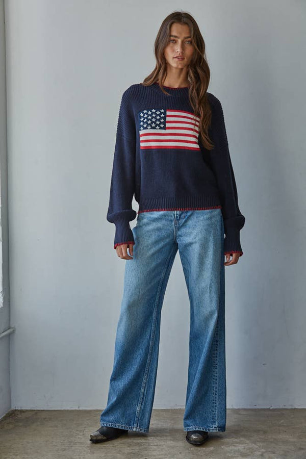 AMERICAN FLAG CREW KNIT SWEATER