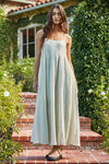 COTTON GAUZE BLUE STRIPED MIDI DRESS