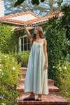 COTTON GAUZE BLUE STRIPED MIDI DRESS