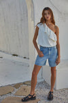 ONE SHOULDER LAYERED SLEEVELESS RUFFLE TOP