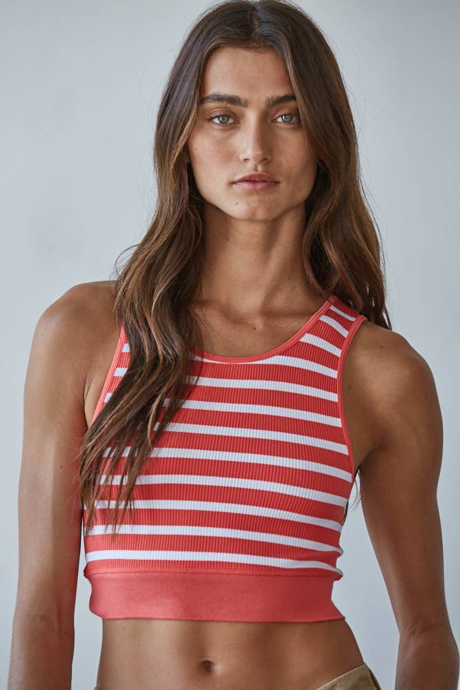 KNIT SEAMLESS RIBBED STRIPED RACERBACK BRAMI