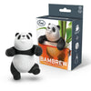 A black and white panda-shaped tea infuser by Fred Studio, packaged in a box with the product name 'BAMBRREW' displayed.
