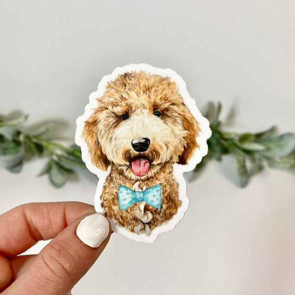 GOLDENDOODLE WITH BOW TIE STICKER