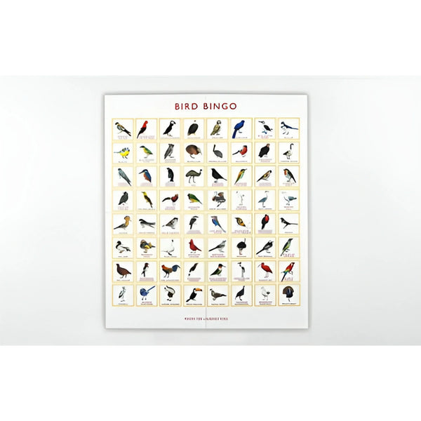Bird Bingo game board with illustrations of various birds on a white background