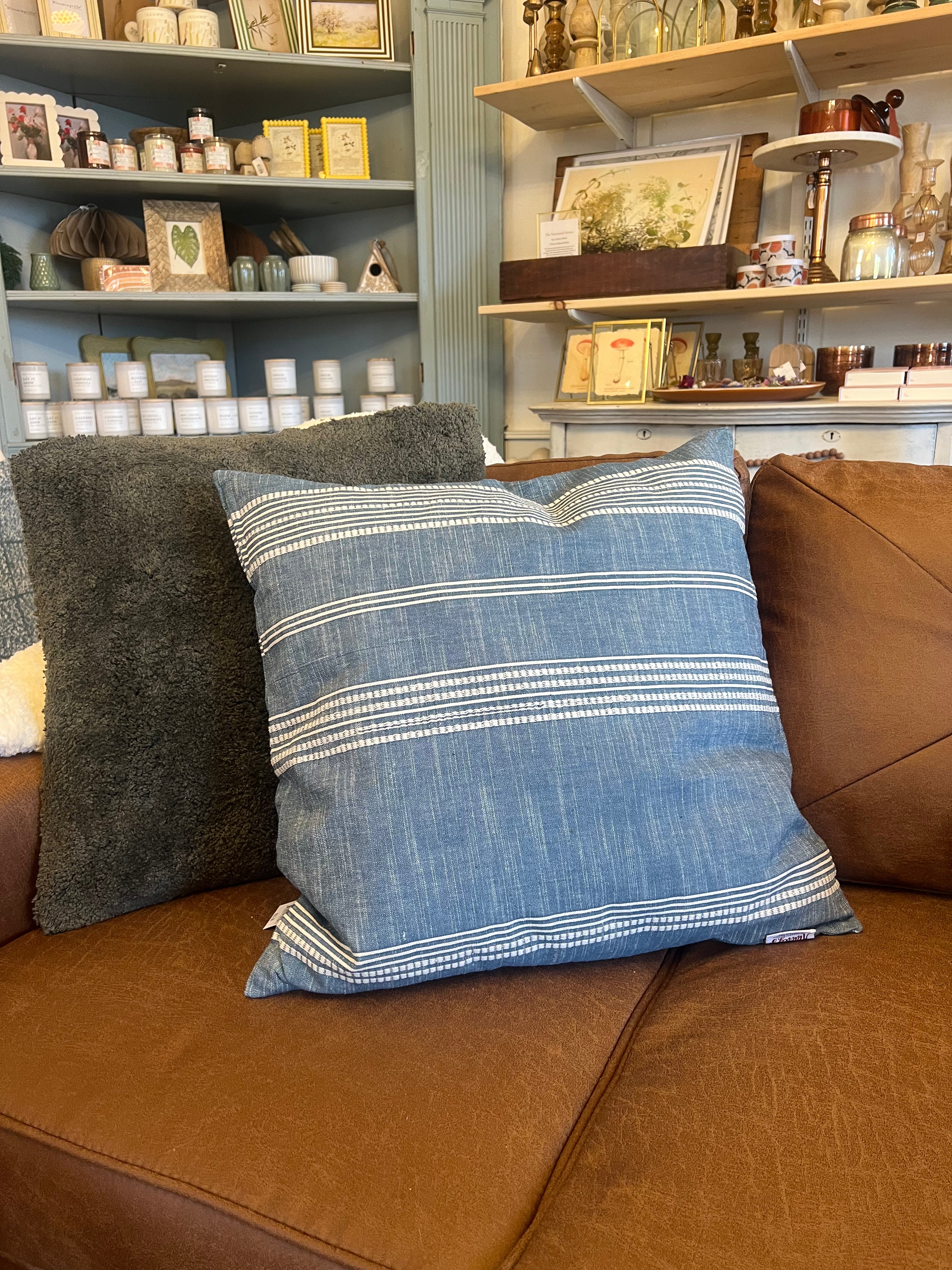 WOVEN STRIPE SQUARE PILLOW, BLUE