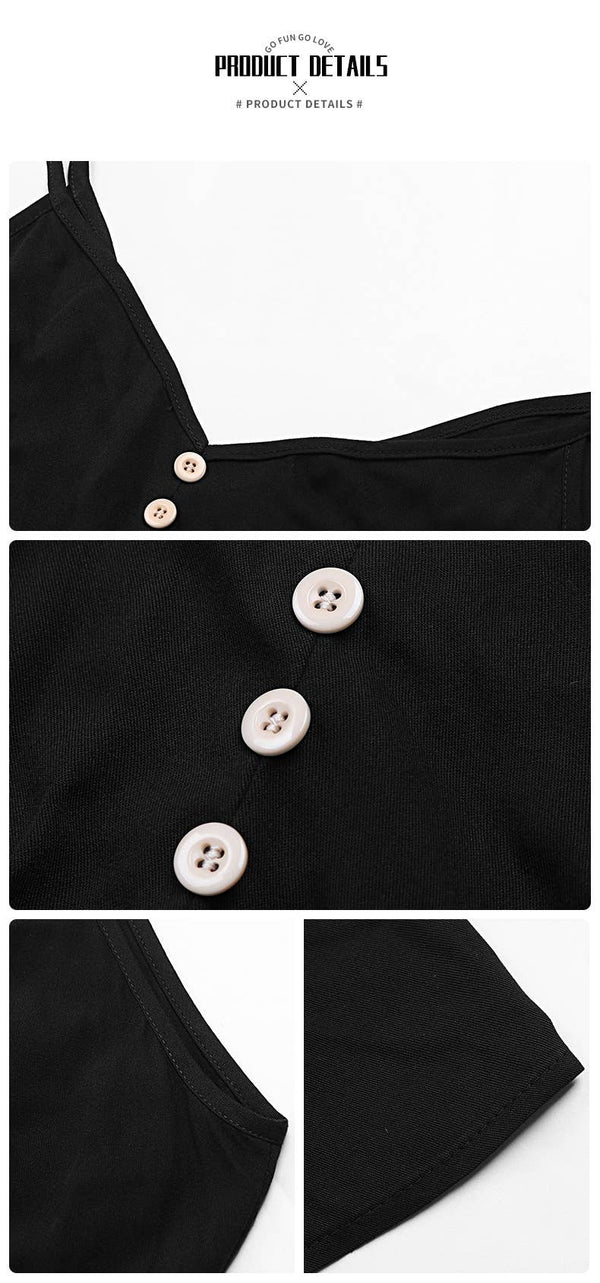 BLACK COTTON AND LINEN HALTER DRESS