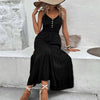 BLACK COTTON AND LINEN HALTER DRESS