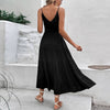 BLACK COTTON AND LINEN HALTER DRESS