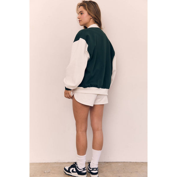ORGANIC COTTON FLEECE VARSITY JACKET