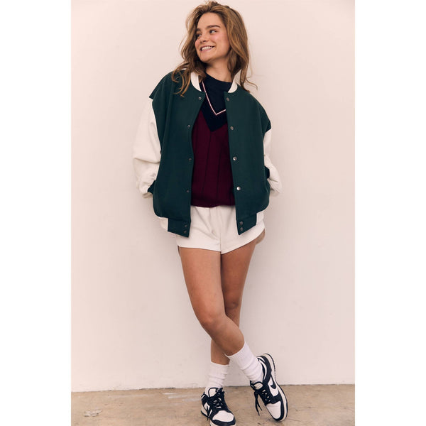 ORGANIC COTTON FLEECE VARSITY JACKET