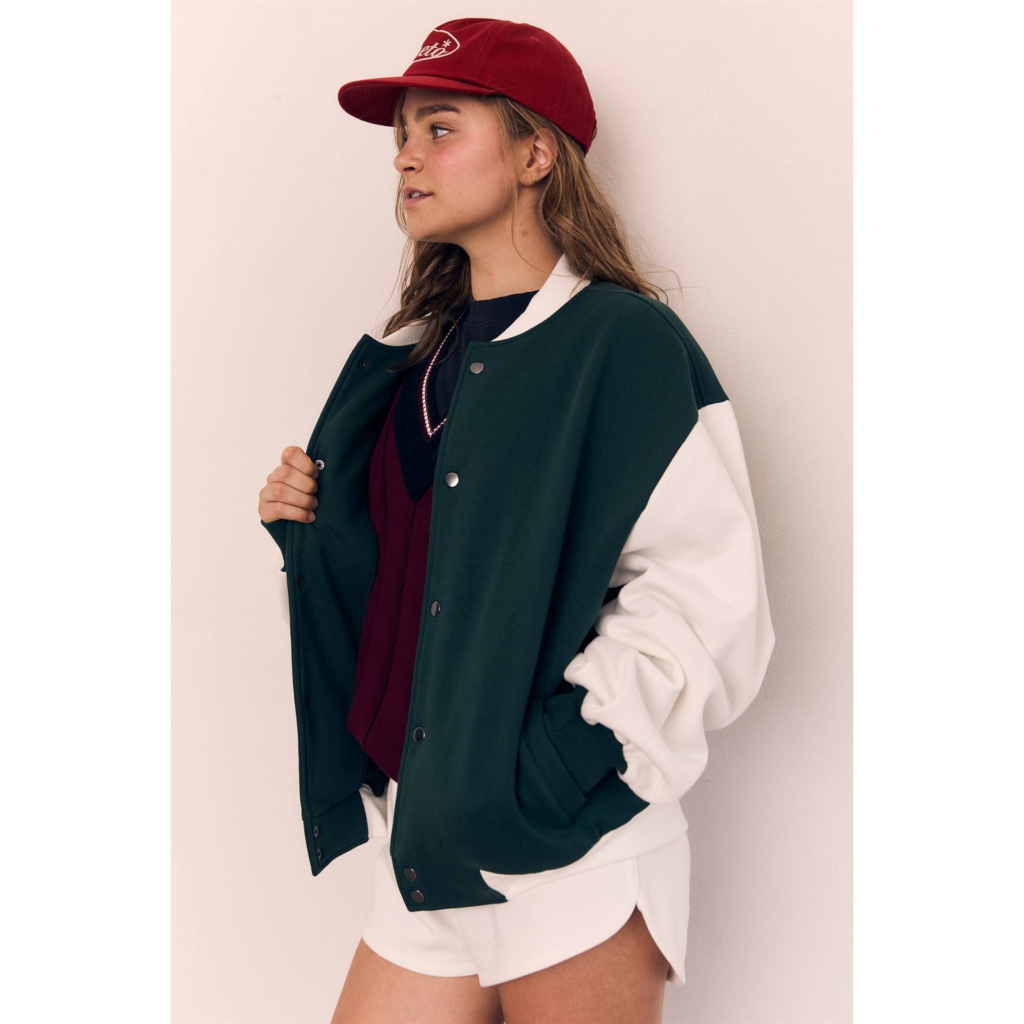 ORGANIC COTTON FLEECE VARSITY JACKET