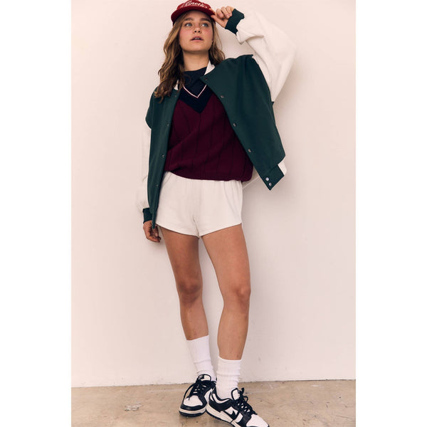 ORGANIC COTTON FLEECE VARSITY JACKET