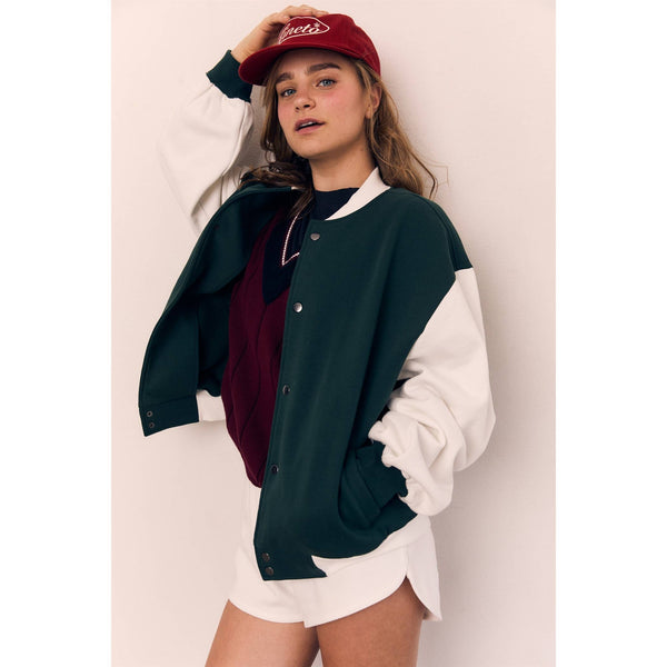 ORGANIC COTTON FLEECE VARSITY JACKET
