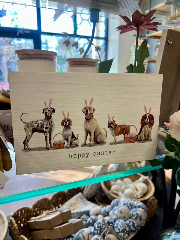 BUNNY EAR DOGS HAPPY EASTER DECORATIVE WOODEN BLOCK