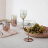 12 OZ. STEMMED WINE GLASS, IRIDESCENT FINISH, AMBER COLOR & GREEN