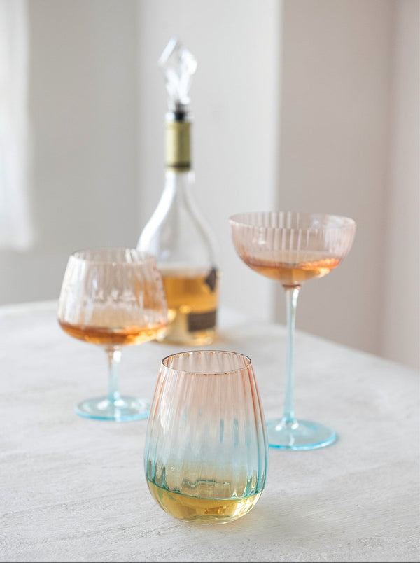 18 OZ. TWO-TONE STEMLESS FLUTED WINE GLASS, BLUSH COLOR & BLUE