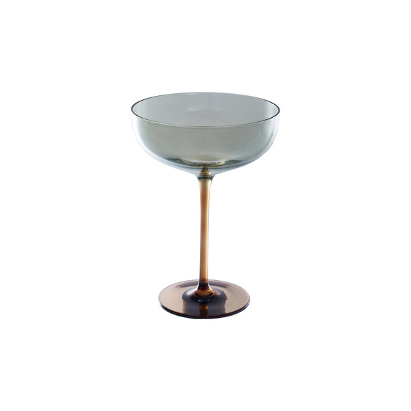 8 OZ. MARTINI GLASS, IRIDESCENT FINISH, AMBER COLOR & GREEN