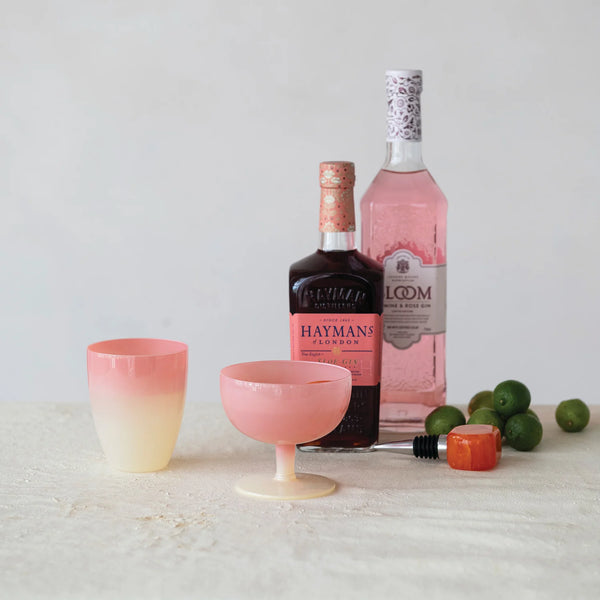 14 OZ. TWO-TONED STEMMED WINE GLASS, PINK & CREAM COLOR