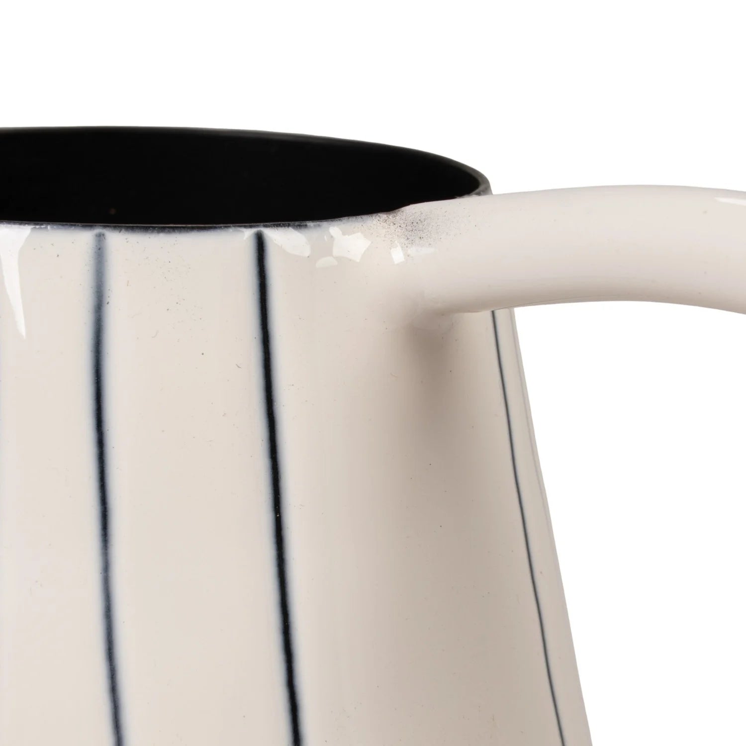 3 QUART ENAMELED METAL ORGANIC STRIPED WATERING CAN, WHITE & BLUE