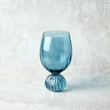 PLEATED FOOTED WINE GLASS, BLUE 14OZ
