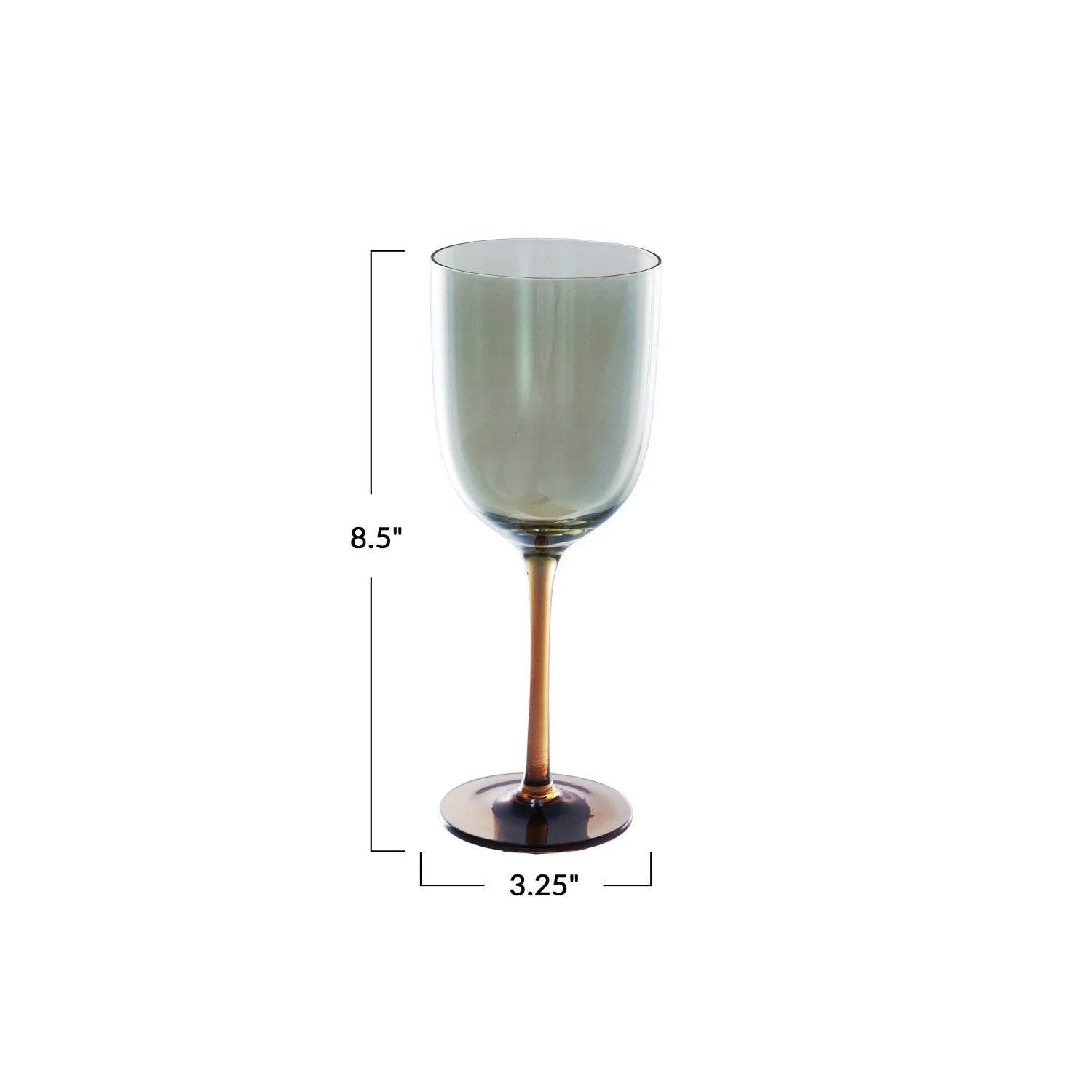 12 OZ. STEMMED WINE GLASS, IRIDESCENT FINISH, AMBER COLOR & GREEN