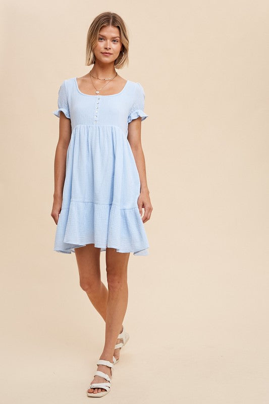 COTTNE GAUZE BABYDOLL HENLEY DRESS