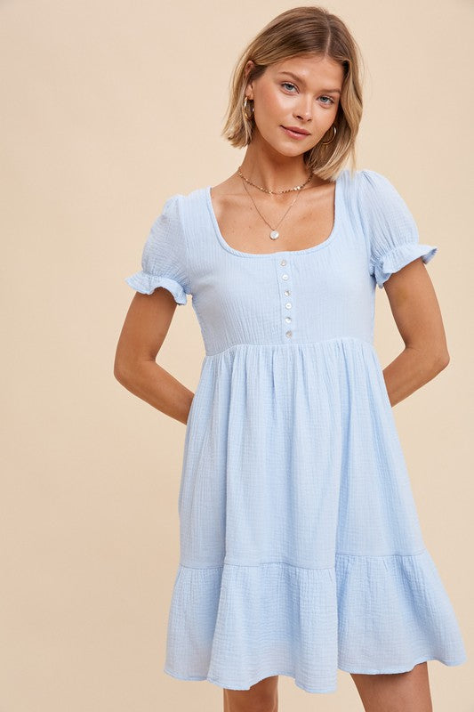 COTTNE GAUZE BABYDOLL HENLEY DRESS