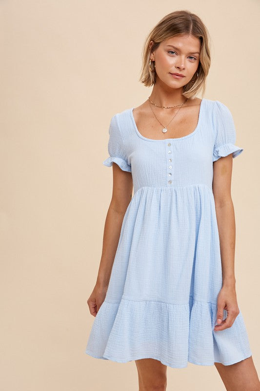 COTTNE GAUZE BABYDOLL HENLEY DRESS