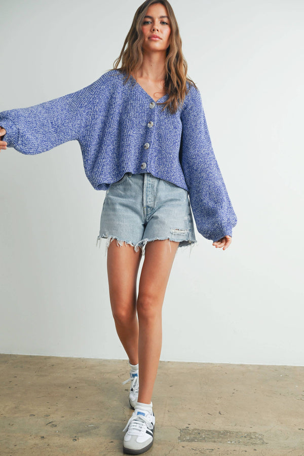 V-NECK BUTTON DOWN LONG SLEEVE CARDIGAN