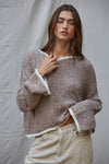 MOCHA KNIT PULLOVER W/ CONTRAST HEM