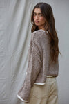 MOCHA KNIT PULLOVER W/ CONTRAST HEM