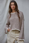 MOCHA KNIT PULLOVER W/ CONTRAST HEM