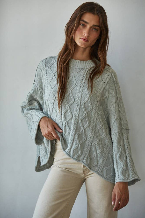 KNIT CABLE SWEATER 3/4 SLEEVE PULLOVER