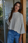 KNIT CABLE SWEATER 3/4 SLEEVE PULLOVER