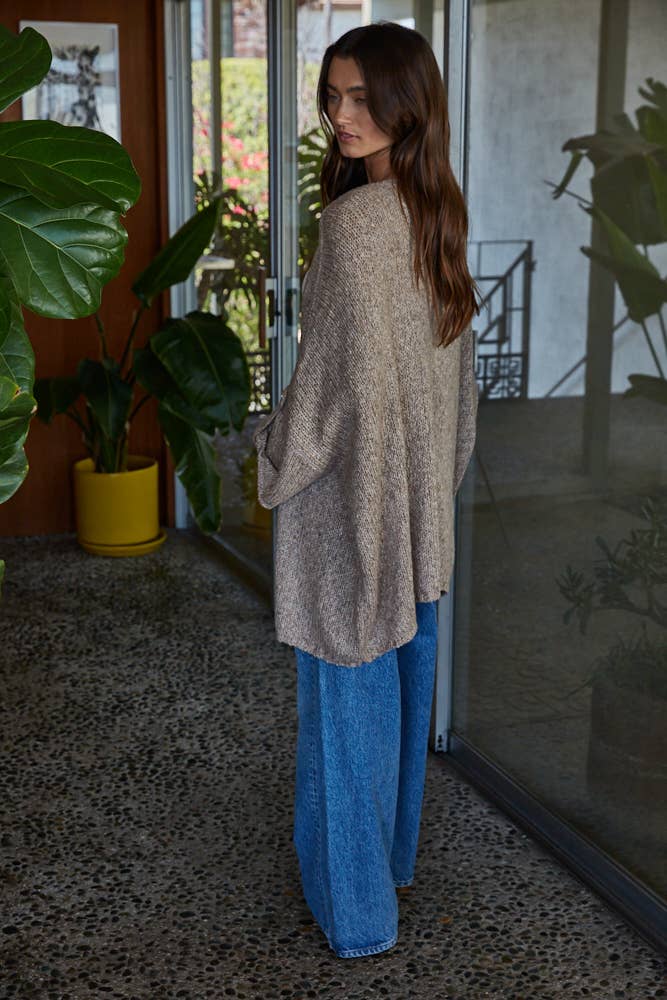 KNIT QUARTER SLEEVE OPEN FRONT CARDIGAN