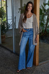 KNIT QUARTER SLEEVE OPEN FRONT CARDIGAN