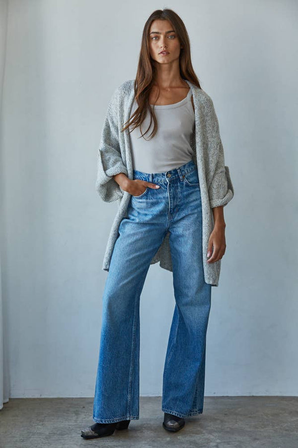 KNIT QUARTER SLEEVE OPEN FRONT CARDIGAN