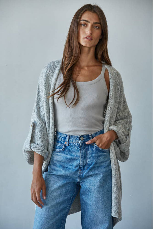 KNIT QUARTER SLEEVE OPEN FRONT CARDIGAN