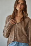 MOCHA KNIT ROLLED V-NEK CARDIGAN