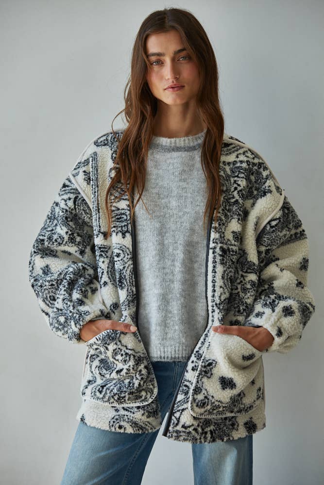 WOVEN POLYESTER SHERPA PAISLEY JACKET