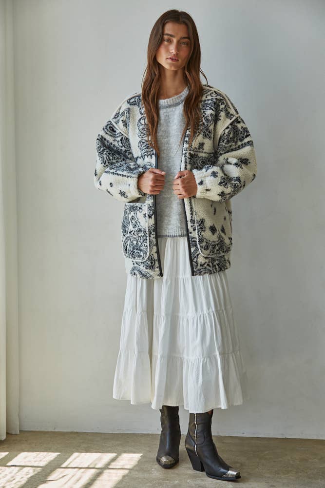 WOVEN POLYESTER SHERPA PAISLEY JACKET