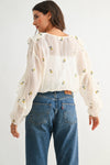 IVORY FLORAL RUFFLE TIE-FRONT BLOUSE