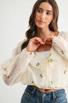 IVORY FLORAL RUFFLE TIE-FRONT BLOUSE