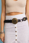 CONCHO MEDALLION BELT WITH ANTIQUED METAL ACCENTS